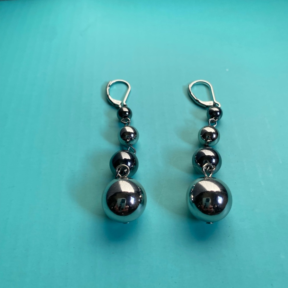 Silver Dangle Ball Earrings - Picture 3 of 4